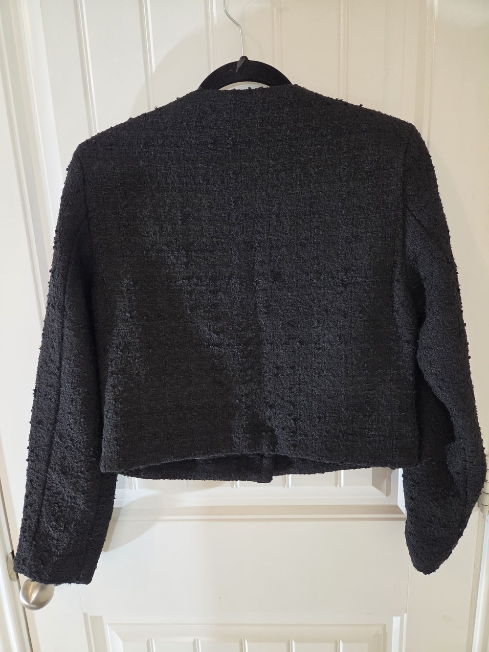 Abercrombie & Fitch Black Collarless Tweed Jacket Gold Buttons Size M - Picture 3 of 12